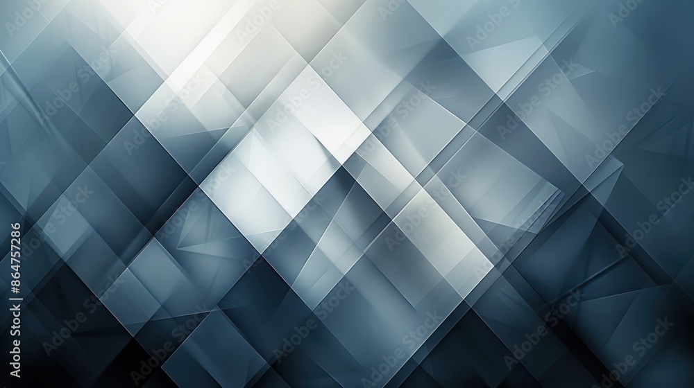 Poster a blue and white abstract background with squares and triangles
