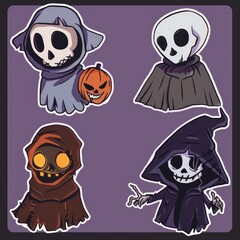 Set of cartoon funny stickers for the Halloween holiday