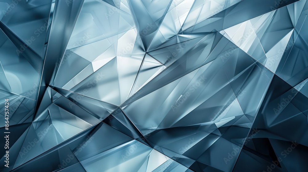Poster A blue and white abstract image with many triangles