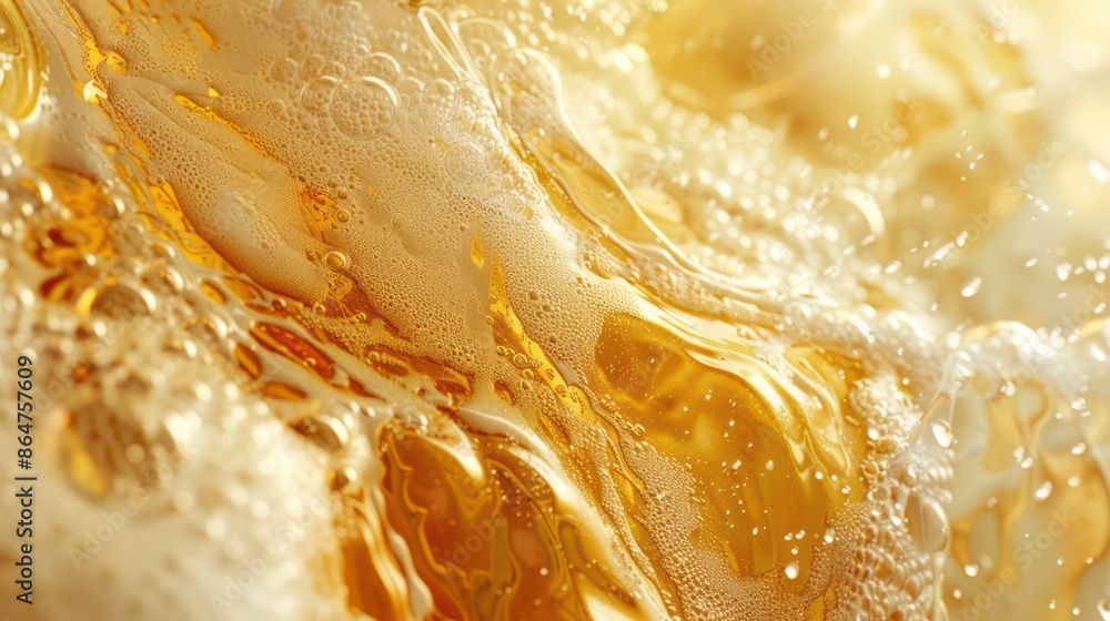 Poster a close up of a frothy drink with bubbles