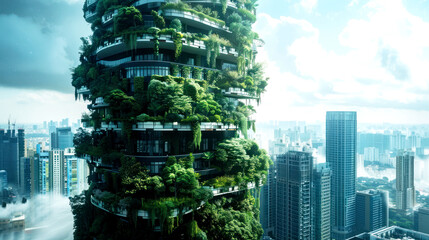 Obraz premium high building green of utopia skyscrapers