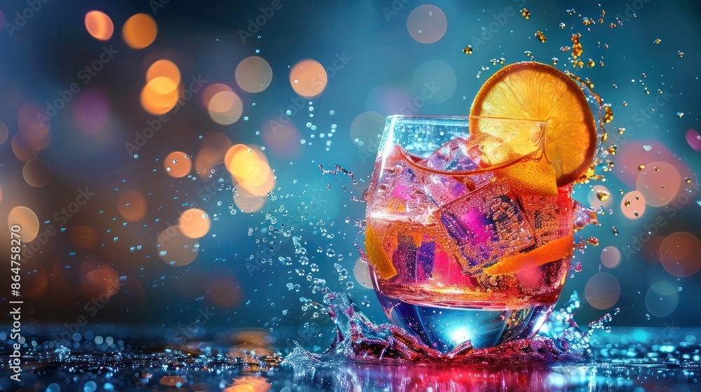 Aufkleber a colorful drink with a splash of water on the table