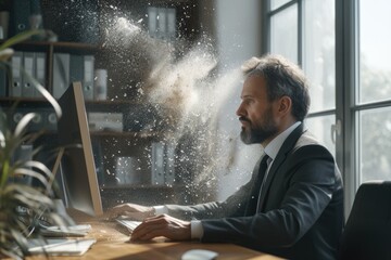 Technology disruption and job replacement concept caused by harmful technological transformation affecting the economic and workforce demands. A man profession is obsolete. AIG41