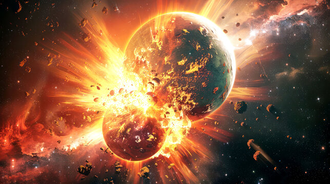 planetary collision explosion  in the deep space