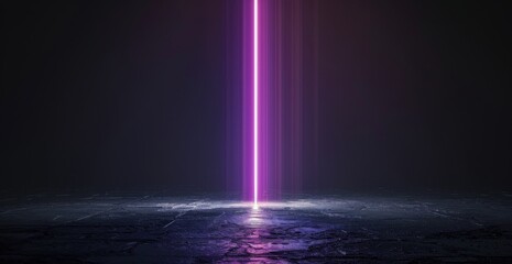 Purple Light Beam Illuminates Dark Concrete Floor