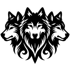 Silhouette of three wolf heads