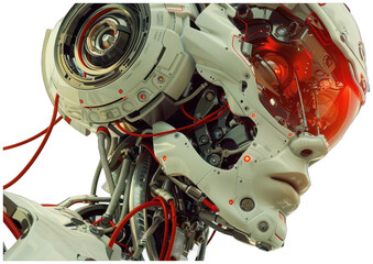 Obraz premium close up of a robot's head with a red light, transparent background png