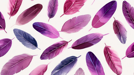 Obraz premium Watercolor illustration of a dreamlike feather pattern with gentle purples and sparkling silvers bright simple watercolour background 
