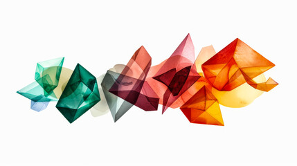 Watercolor illustration of a fragmented prism design with dazzling emeralds and rich maroons, bright simple watercolour background 