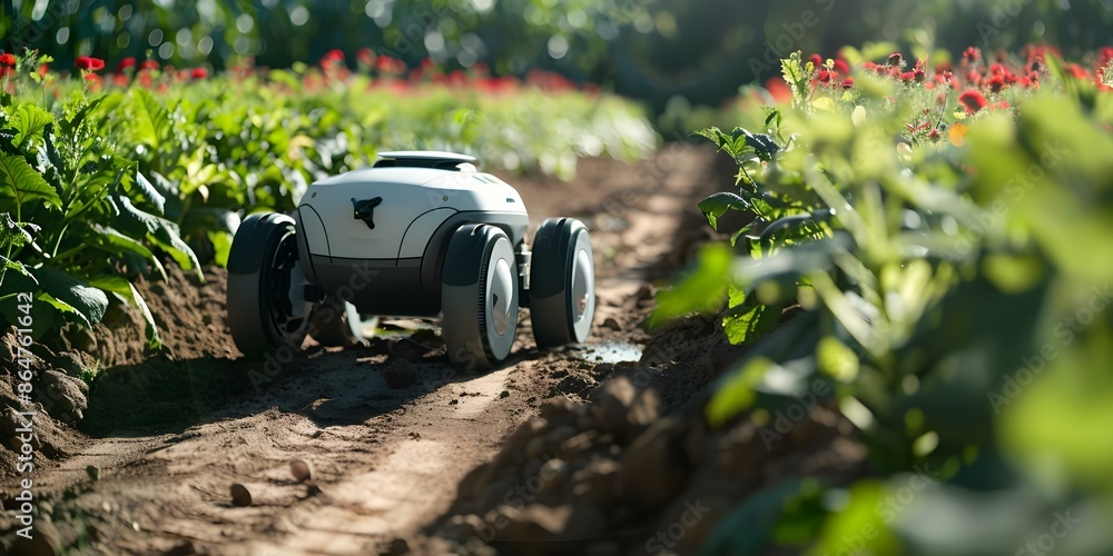 Poster utilizing ai for efficient planting and harvesting in advanced agricultural robotics. concept agricu