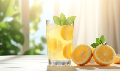 Fototapeta premium Refreshing Summer Lemonade with Lemon Slices