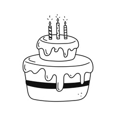 cake with candles in doodle style. vector cute illustration