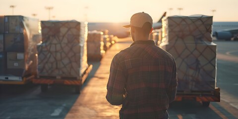 Global logistics man travels with cargo for international shipping. Concept Logistics, International Travel, Cargo Transport, Shipping Industry, Global Supply Chain