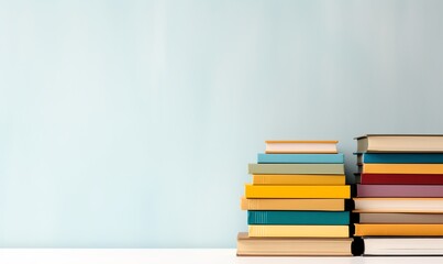 Colorful Stack of Books on a Light Blue Background