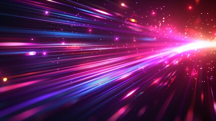 Fototapeta premium Abstract background with vibrant pink and blue light streaks, evoking speed and movement, against a dark backdrop.