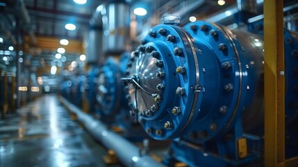 High-Tech Blue Machinery in Industrial Facility. Blue machinery in an industrial facility, highlighting advanced manufacturing equipment and modern industrial processes.