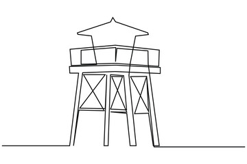 Lifeguard tower continuous one-line drawing. Vector illustration