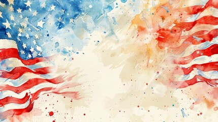 Abstract watercolor background with an American flag motif, perfect for patriotic designs.