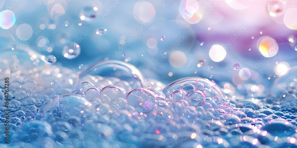 Poster close-up image of soap foam bubbles in water with empty space. concept soap foam bubbles, close-up p