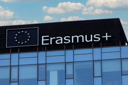 Logo of Erasmus+, or Erasmus Plus, a European Union student exchange programme