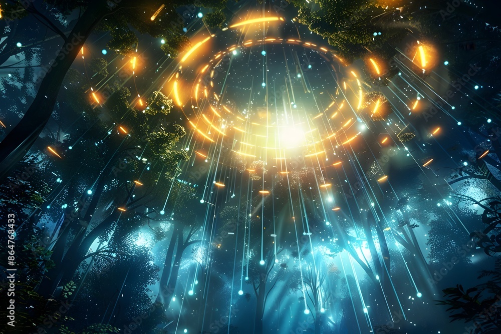 Poster enchanted forest holds the key to unlocking ancient cosmic secrets in a vibrant dimensional realm
