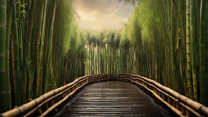 Fototapeta premium A path with dense bamboo groves on both sides. The pathway of miniature kyoto forest at summertime