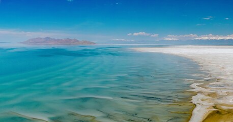 Shoreline of the Great Salt Lake. The Great Salt Lake, Salt Lake City, Utah, United States of America.