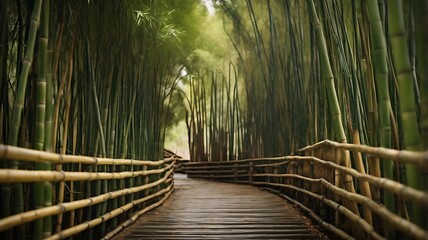 Fototapeta premium A path with dense bamboo groves on both sides. The pathway of miniature kyoto forest at summertime