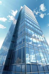 Obraz premium A tall building with a lot of windows and a cloudy sky in the background