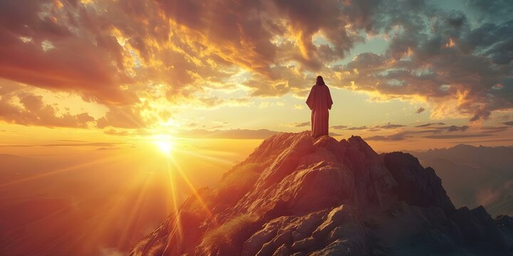 Jesus silhouette preaching on mountain top biblical gospel ministry teaching sermon. Concept Preaching, Mountain Top, Jesus, Gospel, Ministry