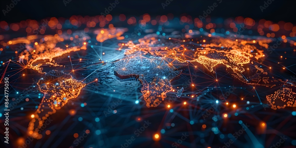 Poster mapping global network connectivity and high-speed data transfer a digital world perspective. concep