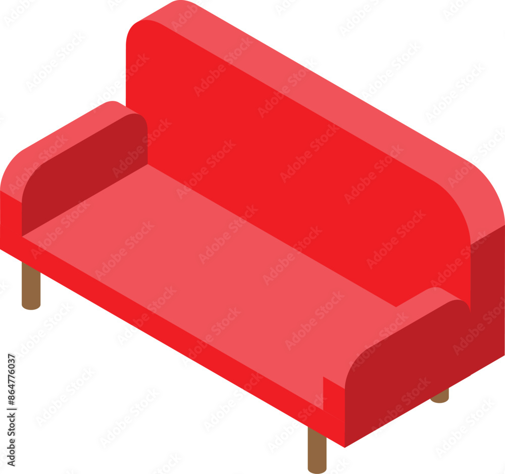 Wall mural Red sofa standing on wooden legs isometric view, comfortable furniture for living room interior design element - Wall murals