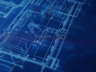 Architectural Blueprint: Steel Blue with Precise Lines and Details