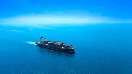 Aerial view of the freight shipping transport system cargo ship container. international...