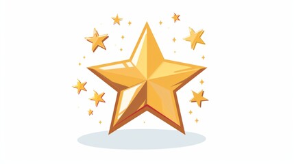 A flat golden star award, surrounded by smaller stars and sparkles, on a white background, evokes achievement and celebration