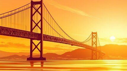 Obraz premium 大きな橋のシルエット、夕日14