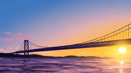 大きな橋のシルエット、夕日11