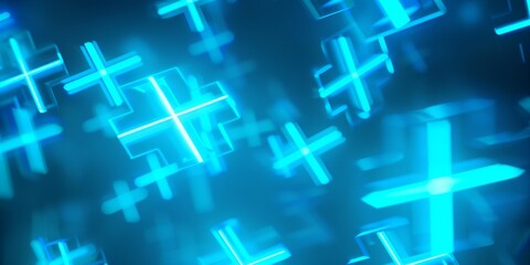 Obraz premium Abstract Medical Technology and Science Concept Featuring Neon Blue Cross on Healthcare Background: AI-Generated High-Resolution Wallpaper