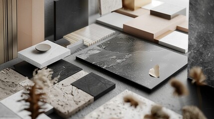 interior design moodboard - material collage - AI generated digital art