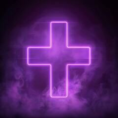 Obraz premium Abstract Medical Technology and Science Concept Featuring Neon Purple Cross on Healthcare Background: AI-Generated High-Resolution Wallpaper