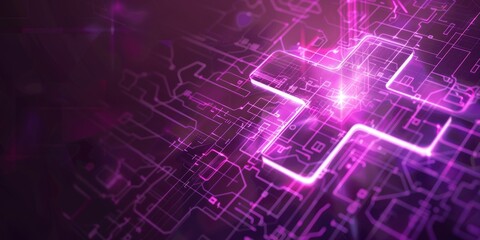 Fototapeta premium Abstract Medical Technology and Science Concept Featuring Neon Purple Cross on Healthcare Background: AI-Generated High-Resolution Wallpaper