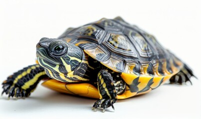 Obraz premium Close Up of a Yellow-Marked Turtle on White Background