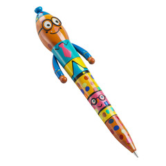 Pen with Cute Student Topper and Colorful Body on Transparent Background
