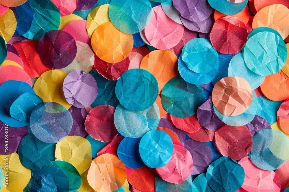 Poster colorful round confetti background. background with colorful paper circles in the style of festive c