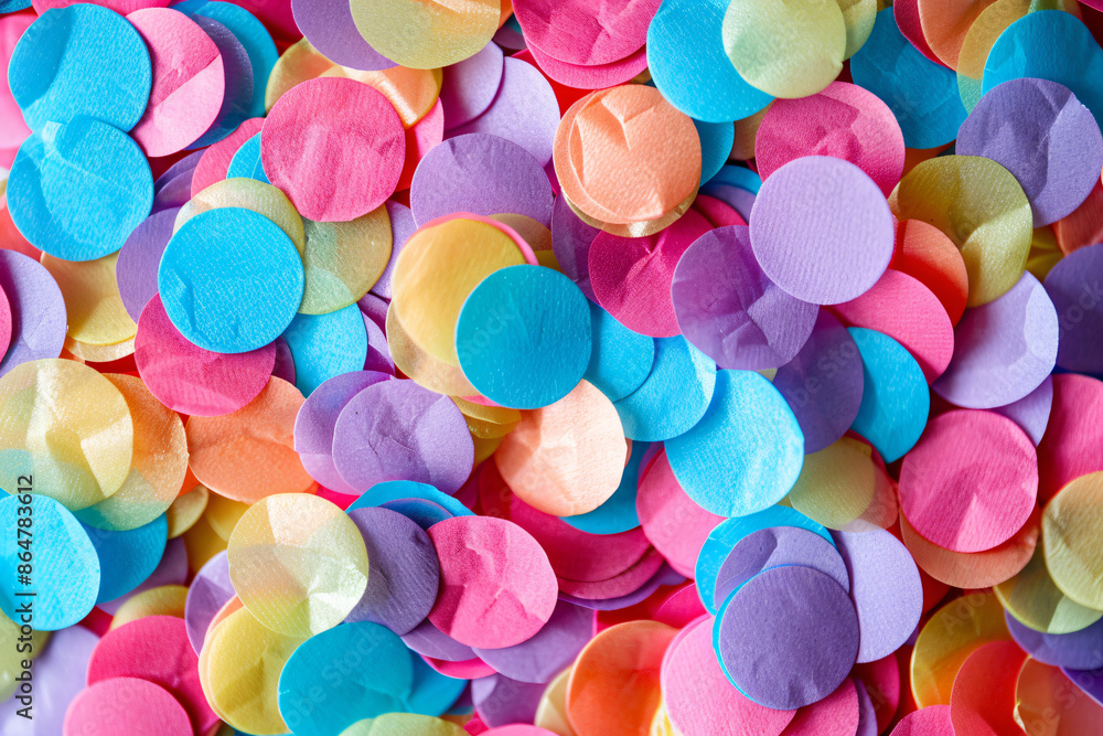 Poster colorful round confetti background. background with colorful paper circles in the style of festive c