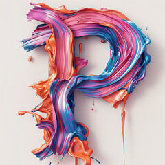 Colorful 3D Letter P with Dynamic Paint Strokes