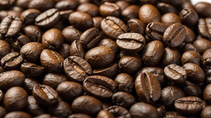 Fototapeta premium Close-up background of roasted coffee beans, showcasing their rich aroma and texture