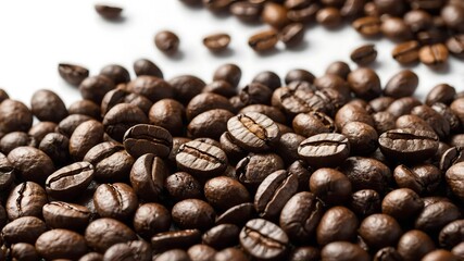 Fototapeta premium Close-up background of roasted coffee beans, showcasing their rich aroma and texture