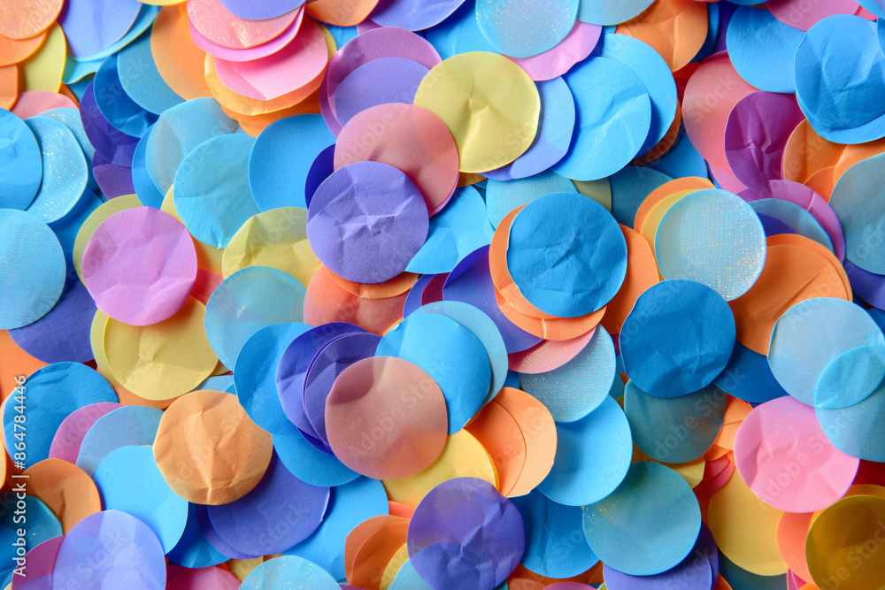 Poster colorful round confetti background. background with colorful paper circles in the style of festive c