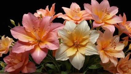 Fototapeta premium Delicate Pink and Yellow Flowers Close Up